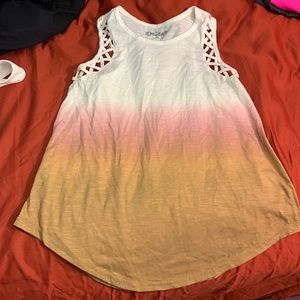 Sleeveless extra small top colors white pink & brown .